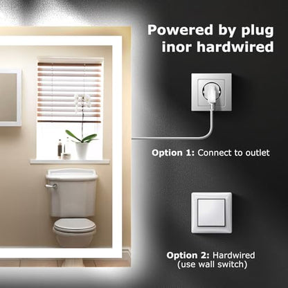 Hivone 30"X36" LED Bathroom Mirror with Lights, Anti-Fog, Dimmable, Backlit + Front Lit, Smart Bathroom Vanity Mirror, Memory Function, Shatterproof, Tempered Glass (Horizontal/Vertical) - size: 30"L x 36"W