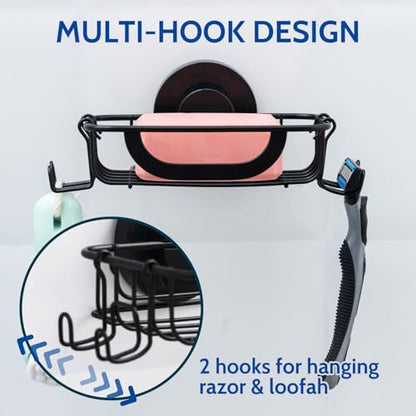 Soap Holder,Soap Dish,Suction Cup,with Hooks,Stainless Steel,Black | bar soap holder,storage soap & sponge for bathroom,shower,kitchen,sink,wall mounted,no drilling removable waterproof - color: Black-1 Tier
