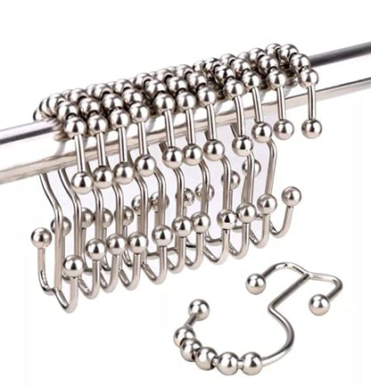 Double Shower Curtain Hooks - Set of 12 Metal Shower Curtain Rings - Double Glide Shower Hooks for Bathroom Curtain (Nickel) - color: Nickel