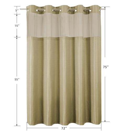 Colorful Star No Hook Waffle Shower Curtain with Snap in Fabric, Waterproof Shower Curtains with See Through Top Window, Hotel Luxury Heavy Duty Bathroom Curtain and Liner Set, 72'' x 75'', Beige - color: Beige, size: 72"W x 75"L (Pack of 1)