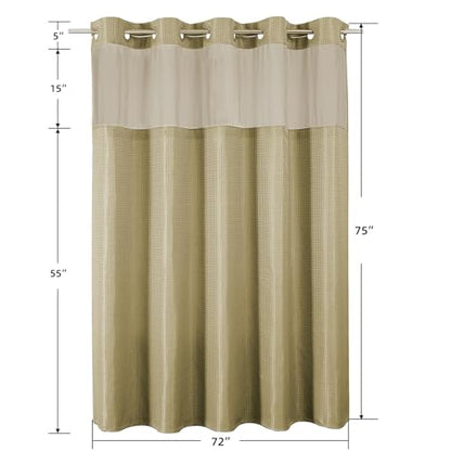 Colorful Star No Hook Waffle Shower Curtain with Snap in Fabric, Waterproof Shower Curtains with See Through Top Window, Hotel Luxury Heavy Duty Bathroom Curtain and Liner Set, 72'' x 75'', Beige - color: Beige, size: 72"W x 75"L (Pack of 1)