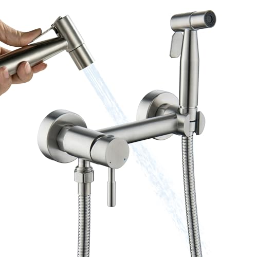 Warm Water Bidet Sprayer for Toilet with Hot and Cold Mixing Valve, Stainless Steel Wall Mount Round Handheld Bidet Attachment Set, Brush Nickel - color: Brushed Nickel