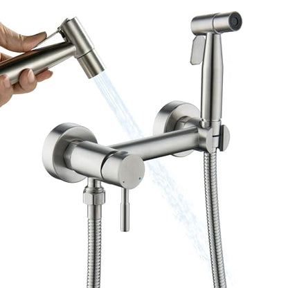 Warm Water Bidet Sprayer for Toilet with Hot and Cold Mixing Valve, Stainless Steel Wall Mount Round Handheld Bidet Attachment Set, Brush Nickel - color: Brushed Nickel