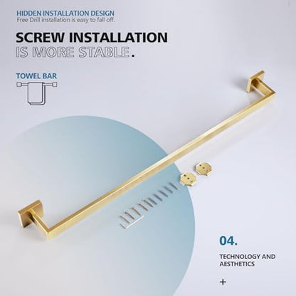 KOKOSIRI 32 Inch Gold Bath Towel Bar Bathroom Towel Rack Towel Holder Shower Hand Towel Hanger,Total Length 33.3 Inch, Brushed Gold, B4003BG-L32 - color: Brushed Gold, size: 32-Inch