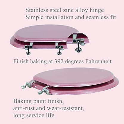 Elongated Toilet Seat Wood Toilet Seat Prevent Shifting with Zinc Alloy Hinges American Standard Size Toilet Seat Easy to Install also Easy to Clean (Elongated,Sparkling Pink) - color: Lucky Pink, size: Elongated