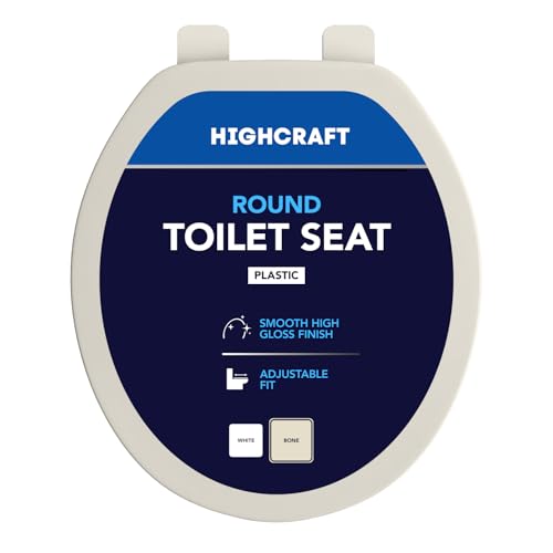 HIGHCRAFT Premium Round Toilet Seat with Adjustable Hinges - Molded Plastic Toilet Seat - Fits Standard Round Toilets - Round Seat in Bone/Beige - color: Bone, size: Round