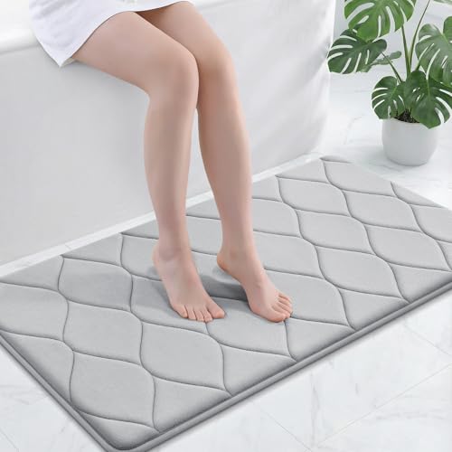 Smiry Memory Foam Bath Mat 44''x24'', Ultra Soft Non-Slip Bathroom Rug, Plush Water Absorbent Quick Dry and Machine Washable Floor Mat for Shower, Tub & Home Decor, Light Grey - color: Light Grey, size: 44''x24''