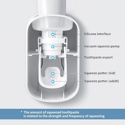 MOPMS Automatic Toothpaste Dispenser Wall Mounted for Kids and Adult 2Pcs | Automatic Toothpaste Squeezer Holder for Bathrooms - color: Grey-2pcs