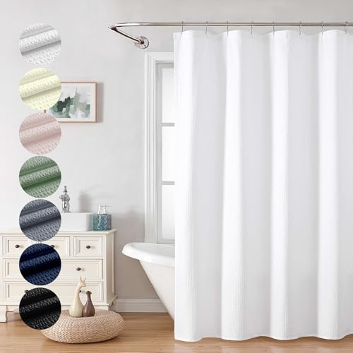 White Stall Shower Curtain 48X72 inch, Embossed Textured Fabric Shower Curtain for Bathroom - Soft Cloth & Hotel Spa, Water Repellent, Machine Washable Bathroom Curtain - color: White, size: 48"W x 72"L (Pack of 1)