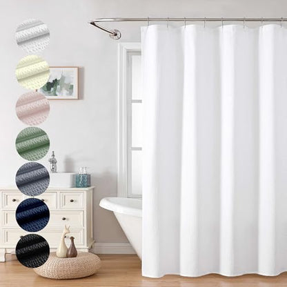 White Stall Shower Curtain 48X72 inch, Embossed Textured Fabric Shower Curtain for Bathroom - Soft Cloth & Hotel Spa, Water Repellent, Machine Washable Bathroom Curtain - color: White, size: 48"W x 72"L (Pack of 1)