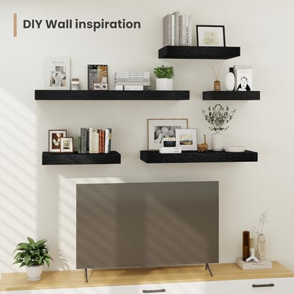 Heimlove 12 Inch Deep Floating Shelves,12 Inch Wide Small Wall Shelves Set of 2, 2 Inch Thick Invisible Wall Mounted Shelves for Bathroom Bedroom Nursery,Black - color: Black, size: 12"W x 12"D x 2"H, Set of 2