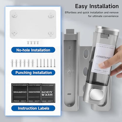 Shampoo and Conditioner Dispenser, 3 Chamber 300ml, Wall Mounted, Silver | Shower Soap Dispenser, Refillable Hand Soap Dispensers, Body Wash Dispenser for Bathroom, Kitchen, Hotel, Home - color: Silver, size: 3 Chamber