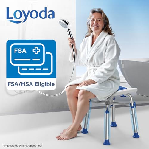 Loyoda 500 lbs Heavy Duty Shower Chair for Inside Shower, FSA/HSA Eligible | 3 Level Height-Adjustable Shower Bench with Padded Seat, Perfect for Seniors and the Disabled