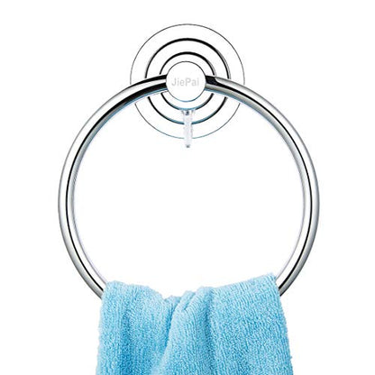JiePai Vacuum Suction Cup Towel Ring,No Drill Bath Towel Holder, Chrome | Wall Mounted ,Round Towel Holder,No Drill Hand Towel Holder,Adhesive Towel Ring - color: Suction Towel Ring-chrome