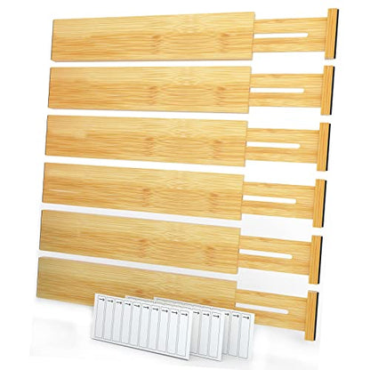 SpaceAid Bamboo Drawer Dividers (Need 2.35" Deep Drawer) Kitchen Adjustable Drawer Organizers, Expandable Organization for Home, Office, Dressers and Bathroom, 6 Dividers (13.25-17 in) - size: Short (13.25-17 in)