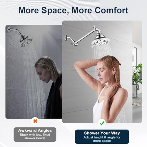 BRIGHT SHOWERS Brass Shower Head Extension Arm for Rain and Handheld Shower Head, 10 Inch Universal Shower Arm Extender, Height & Angle Adjustable, Chrome - color: Chrome, style: 10 Inch