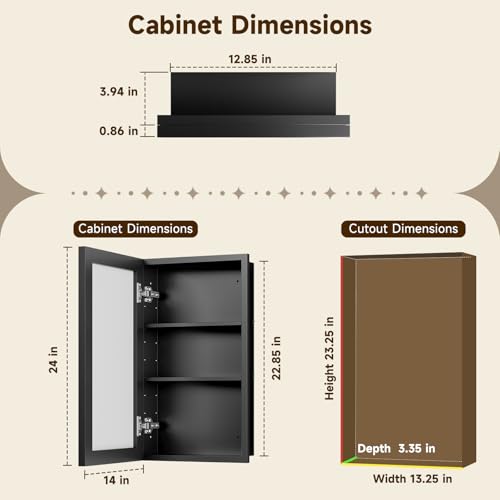 14"x24"Silver Medicine Cabinets for Bathroom with Mirror, Aluminum Alloy Framed Mirror, Recessed(12.85"x22.85")or Surface Wall-Mounted(14"x24") Metal Bathroom Vanity Mirror with Storage Cabinet