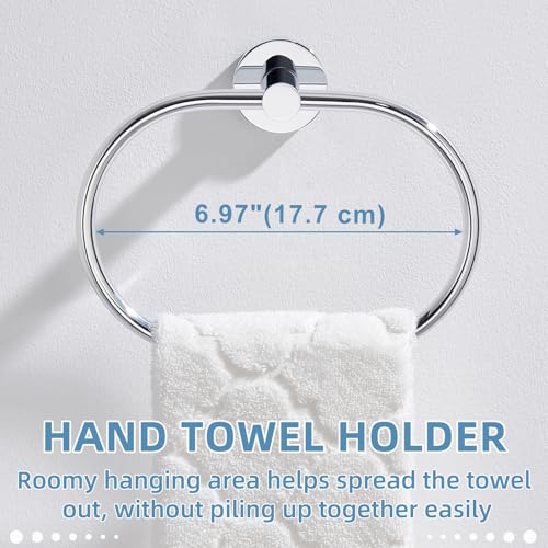 Hand Towel Ring for Bathroom, Rustproof Stainless Steel, Chrome | Flexible 180° Rotation, 7" Oval Towel Holder for Towel Storage, Quiet & Smooth Operation, Easy Towel Access, Drilling Mounted - color: Chrome