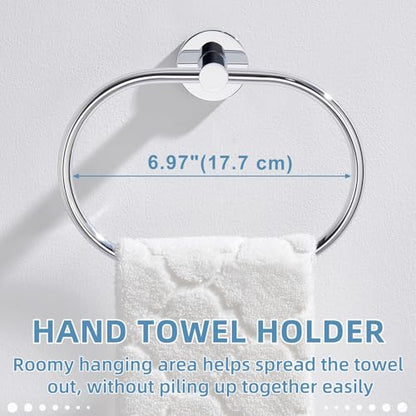 Hand Towel Ring for Bathroom, Rustproof Stainless Steel, Chrome | Flexible 180° Rotation, 7" Oval Towel Holder for Towel Storage, Quiet & Smooth Operation, Easy Towel Access, Drilling Mounted - color: Chrome