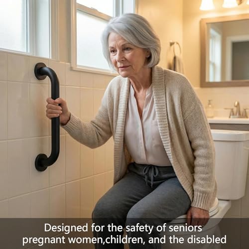 12 Inch Shower Grab Bars, 2 Pack - Anti-Slip Stainless Steel Bathroom Safety Handles for Elderly & Handicap, 304 Steel, Black, Knurled Grip（Black 12in-2-Sets）