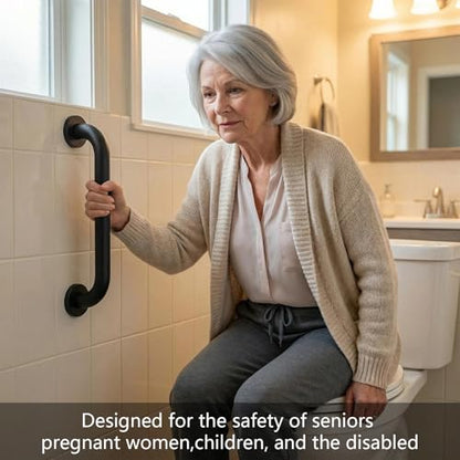 12 Inch Shower Grab Bars, 2 Pack - Anti-Slip Stainless Steel Bathroom Safety Handles for Elderly & Handicap, 304 Steel, Black, Knurled Grip（Black 12in-2-Sets）