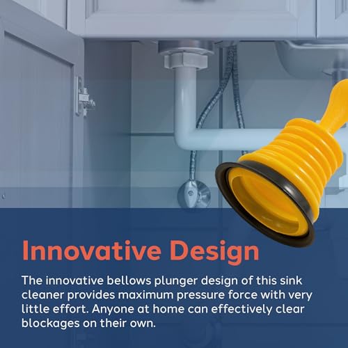PlumbCraft Mini Drain Plunger, 11-Inch Bellows Sink Plunger for Kitchen & Bathroom Sinks, Heavy-Duty Clog Remover with Ergonomic Handle - color: Yellow Mini Plunger