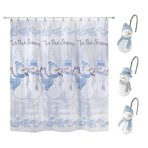 Avanti Linens - Shower Set, Fabric Shower Curtain with Matching 12pc Hooks, Holiday Bathroom Decor (Frosty Friends Collection) - size: 72"W x 72"L (Pack of 1)