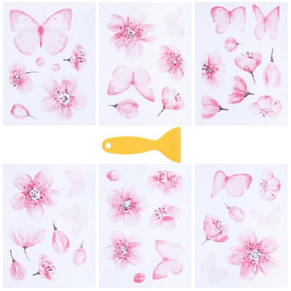6 Sheets Bathtub Stickers Non Slip Butterfly Shower Stickers with Premium Scraper PVC Plastic Pink Flower Safety Adhesive Decals Appliques Floor Grips for Bathroom Bath Tub Pools Stairs Adult - style: Flower