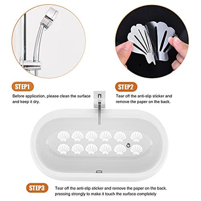 Secopad Non-Slip Bathtub Stickers, 24 PCS Shell Safety Bathroom Tubs Showers Treads Adhesive Decals Scraper (White) - color: White