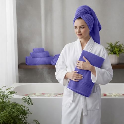8 Piece Bath Towels for Bathroom - 100% Cotton, Soft Absorbent Bathroom Towels Set - 2 Extra Large Bath Towels, 2 Hand Towels & 4 Washcloths - Hotel Spa Thick Plush Towel, Purple - color: Purple (Pack of 8)