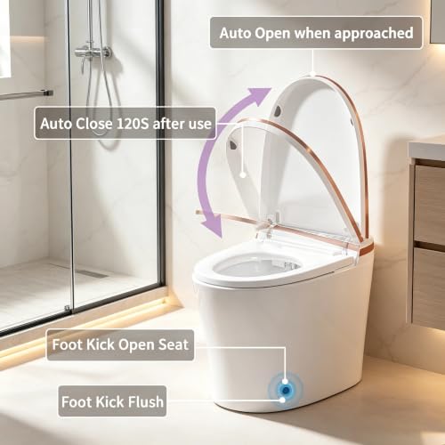 TOTTE Smart Toilet with Bidet Built In, Foam Dispenser, Auto/Close Lid, Foot Kick & Off-seat Auto Flush, Heated Seat, Warm Water & Dryer, Blackout Flush, Digital Display with Remote (949B Gold) - color: 949B Gold