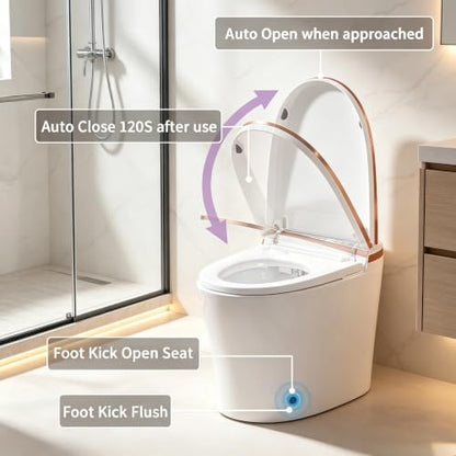 TOTTE Smart Toilet with Bidet Built In, Foam Dispenser, Auto/Close Lid, Foot Kick & Off-seat Auto Flush, Heated Seat, Warm Water & Dryer, Blackout Flush, Digital Display with Remote (949B Gold) - color: 949B Gold