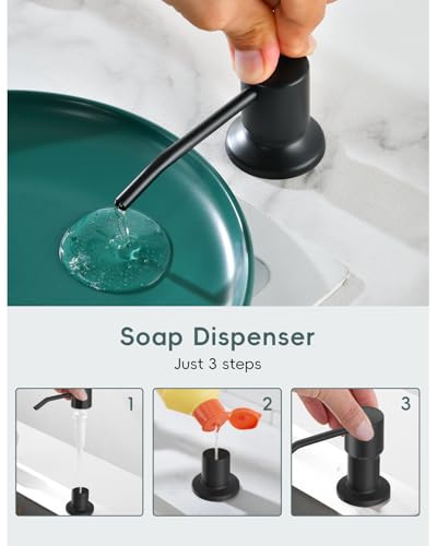 DAYONE Matte Black 3 Holes Kitchen Sink Faucets with Separate Handle, 2 Holes Pull Down Sink Faucet for Kitchen Sink with Soap Dispenser, Single Handle High Arc, DAY-279MB - color: Matte Black, style: Separate handle