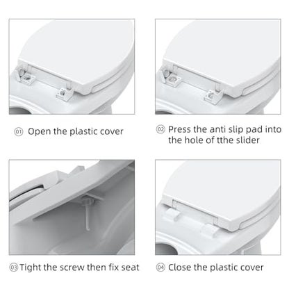 GarveeTech Toilet Seat, Elongated Toilet Seat, Quick-Release Structure Toilet Seat, Quick-Attach Hardware & Full Flat with Grip-Tight Bumpers, Quiet-Close Seat, White - size: 19"