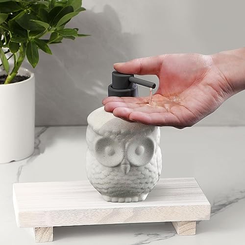 Owl Ceramic Liquid Soap Dispenser - 15.2oz Refillable for Bathroom Countertop, Kitchen, Essential Oil, Lotion - Hand and Dish Soap Foam Dispenser - color: Liquid-owl