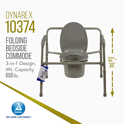 Dynarex Bariatric Folding Bedside Commode, 3 in 1 Portable Toilet Chair, Raised Toilet Seat and Toilet Safety Rail, 1 Commode - size: Bariatric