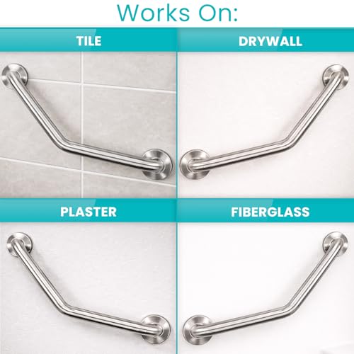 Vive Angled Shower Grab Bar (Supports 440lbs) - ADA Compliant Tub | Bathroom, Bathtub Safety Assist Rail for Handicap, Seniors, Elderly - 16in Grip Handle for Bath and Toilet - Brushed Nickel
