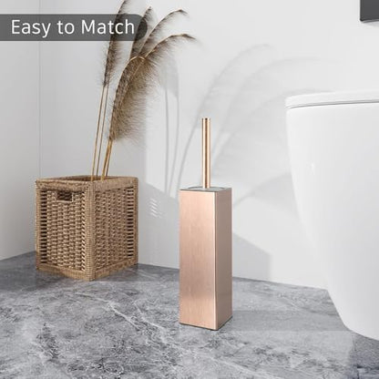 BGL Standing Toilet Brush and Holder Rose Gold Aluminium Toilet Bowl Cleaner Brush and Holder for Bathroom Storage and Organization, Square Design Sturdy and Space Saving - color: Rose Gold