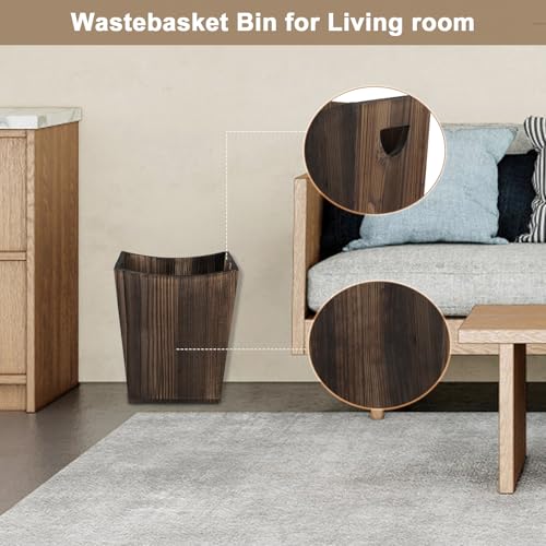 SEHERTIWY Wood Trash Can, Farmhouse Wastebasket Bin for Bathroom, Office, Bedroom, Living Room, Small Square Rustic Garbage Container (Wood-Brown) - color: Brown