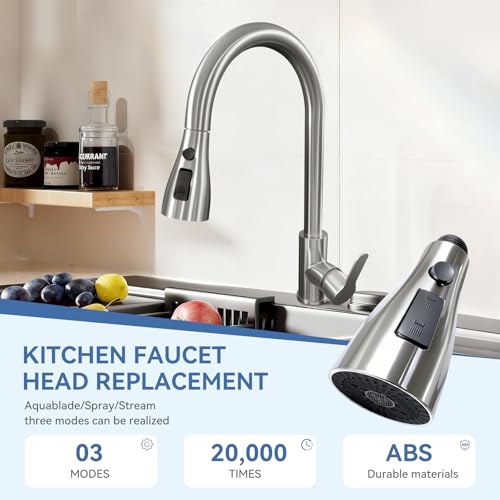 Kitchen Faucet Head Replacement with 3 Modes, Pull Down Spray Head for Kitchen Faucet, Kitchen Sink Sprayer Replacement Compatible with Moen, American Standard, Kohler Faucets - color: Brushed
