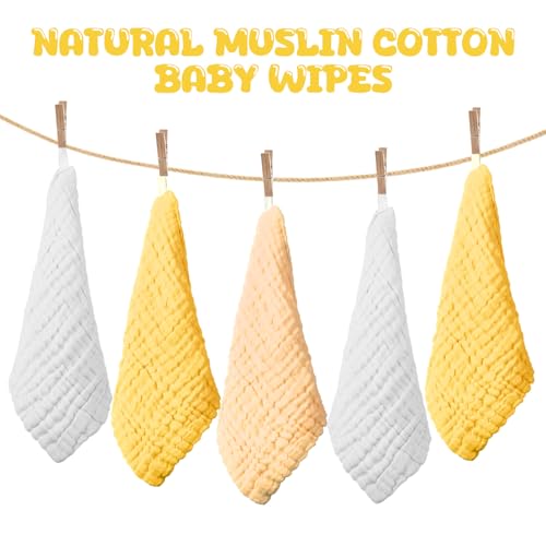 20 Pcs Baby Muslin Washcloth 12 x 12 Inch 100% Cotton Soft and Absorbent Muslin Washcloth Burp Cloth Wipe Newborn Face Towel for Baby Boy Girl Sensitive Skin(White, Light Yellow, Yellow) - color: White, Light Yellow, Yellow