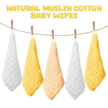 20 Pcs Baby Muslin Washcloth 12 x 12 Inch 100% Cotton Soft and Absorbent Muslin Washcloth Burp Cloth Wipe Newborn Face Towel for Baby Boy Girl Sensitive Skin(White, Light Yellow, Yellow) - color: White, Light Yellow, Yellow