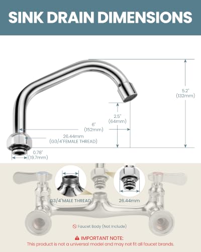 G3/4" Female Thread - 6" Commercial Faucet Swivel Spout Replacement: iVIGA Add-on Swing Nozzle - Chrome Polished - for G3/4" Male Thread Faucets Only - 1.8gpm/2.2gpm Aerator - size: 6 Inch