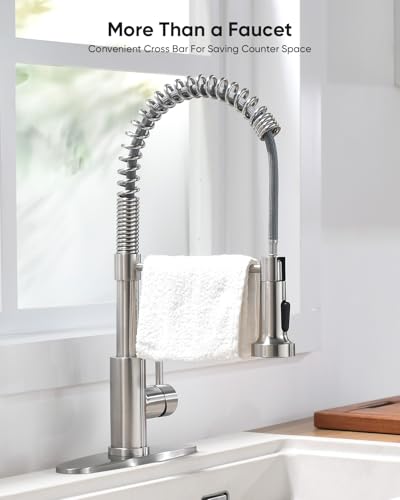 Kitchen Faucet with Pull Down Sprayer Brushed Nickel | 1 Handle Spring Sink Faucets,Lead-Free NSF Certified Stainless Steel, 1 or 3-Hole Deck Plate,Farmhouse, RV, Bar, Laundry Room - color: A - Brushed Nickel
