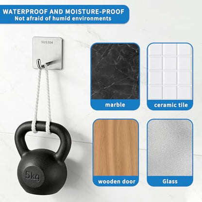 4 Pcs Self Adhesive Towel Hooks, Stainless Steel Sticky Wall Hooks for Hanging, Waterproof Shower Hook for Robe/Clothes, No Drilling Towel Hangers for Bathroom Kitchen Bedroom Office