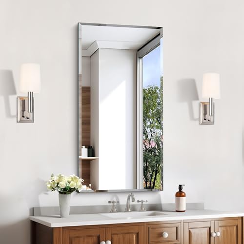 KOCUUY Beveled Mirror, 20x40 Inch Frameless Bathroom Mirror for Over Sink, Upgraded Shatterproof Beveled Unframed Design Mirror for Bathroom, Bedroom, Hang Horizontal/Vertical - color: Beveled, size: 20"L x 40"W