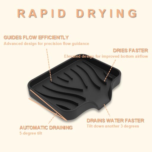Silicone Soap Dish with Drainer, Fast Dry Kitchen Bath Black Small 2-Pack | Soft silicone non-slip holder for sponge, dispenser, scrubber, bottle&cup,Quick-dry prevents mildew in shower, kitchen & bath - color: Black, size: Small
