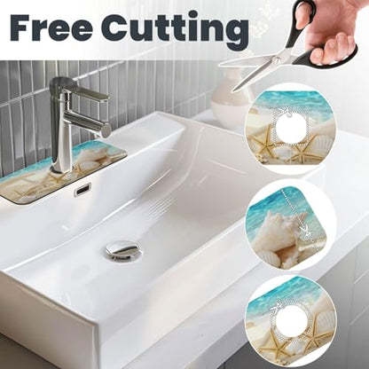 Summer Beach Starfish Sea Shell Blue Sky Sun Kitchen Sink Splash Guard Faucet Mat Super Absorbent Fast Drying Mat Sink Gadgets-Fast Drying Pad Sink Mat For Kitchen Bathroom (15" X 5.5" ) - color: Summer Beach Starfish Sea Shell Blue Sky Sun