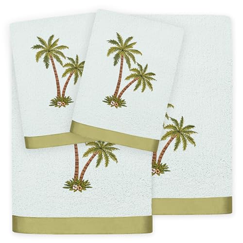 Flourish 4-Piece Premium Towel Set, Island Style Embroidery, Plush Turkish Cotton, Durable & Quick Dry, Elegant Bath Ensemble, 2 Bath 2 Hand Towels, Aqua - color: Aqua, size: 2 Pcs Bath 2 Pcs Hand Towel