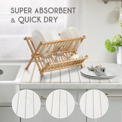 BoxedHome Stone Drying Mat for Kitchen Counter, Large Stone Drying Mat Foldable, Absorbent Diatomaceous Earth Bath Mat Quick Dishes Bottles Cups Bathroom 24"(L)×16"(W), White - color: White